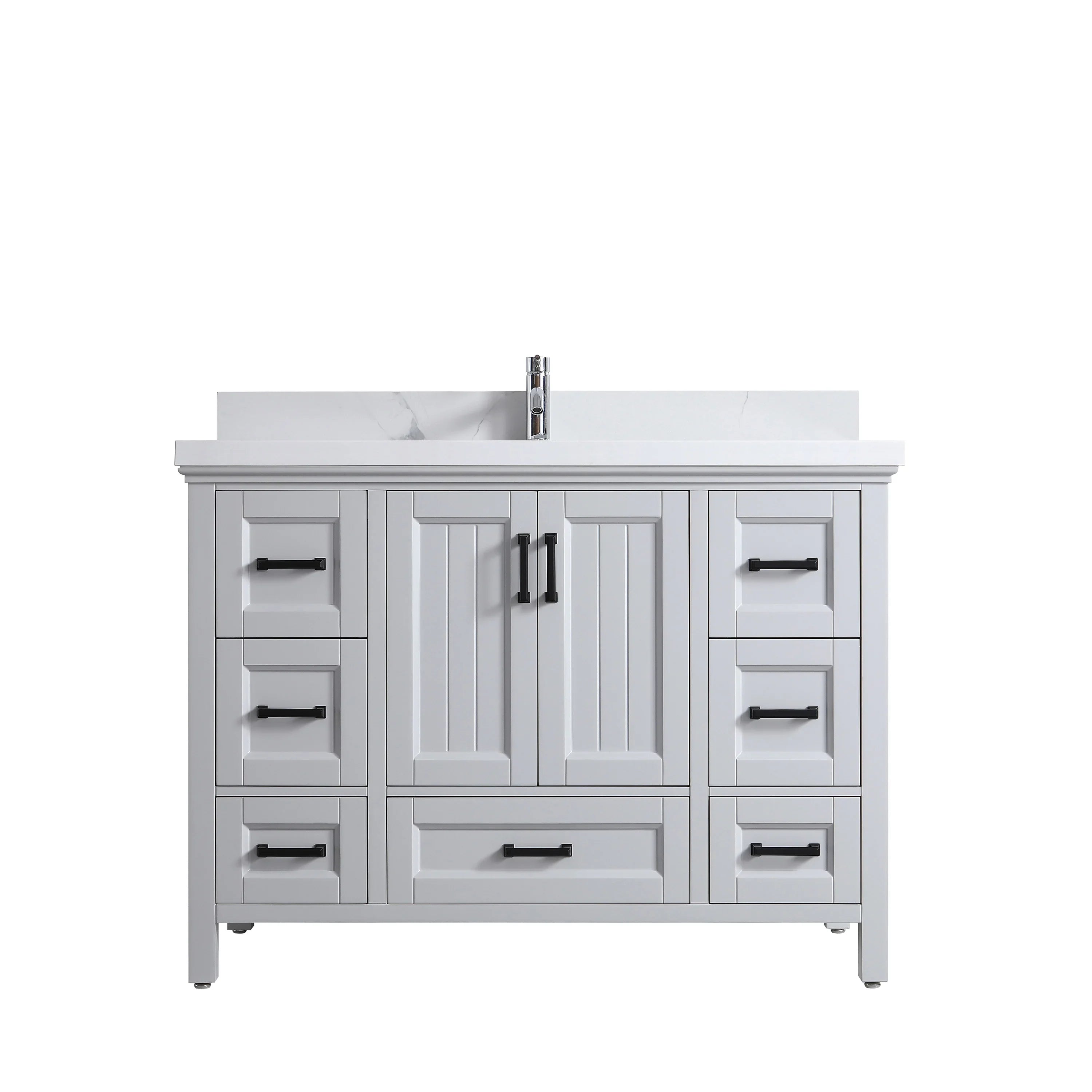 Meuble Lavabo Autoportant 48po Hampton Gris avec Comptoir Quartz Calcutta
