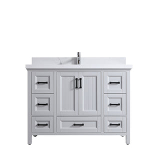 Meuble-lavabo sur pied Hampton Grey 48 po avec lavabo simple et comptoir en quartz Calcutta de 4 cm, collection Nevada