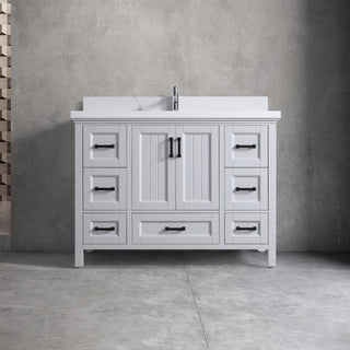 Meuble-lavabo sur pied Hampton Grey 48 po avec lavabo simple et comptoir en quartz Calcutta de 4 cm, collection Nevada