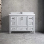 Meuble Lavabo Autoportant 48po Hampton Gris avec Comptoir Quartz Calcutta