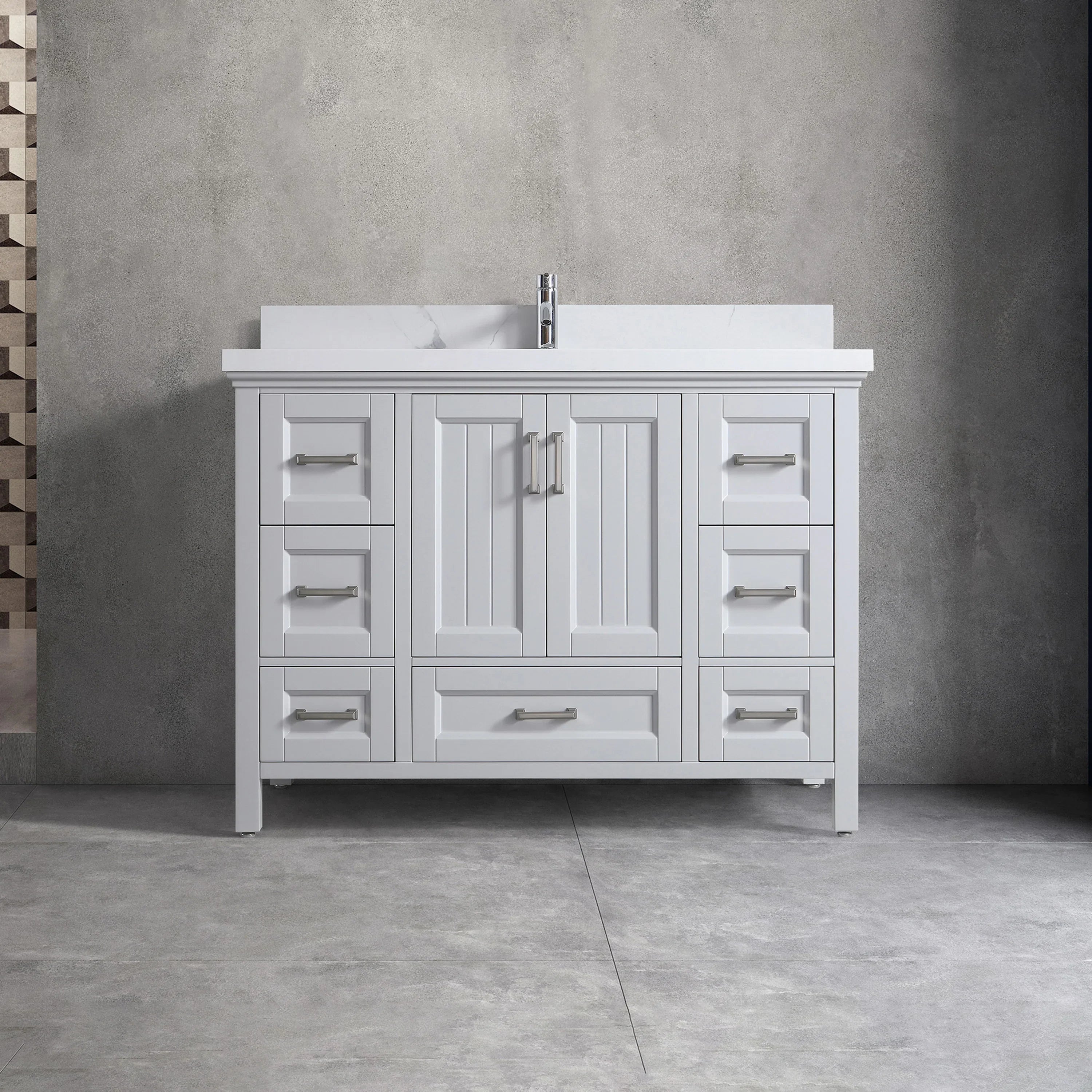48" Hampton Grey Freestanding Single Sink Bathroom Vanity with Calcutta Quartz Countertop