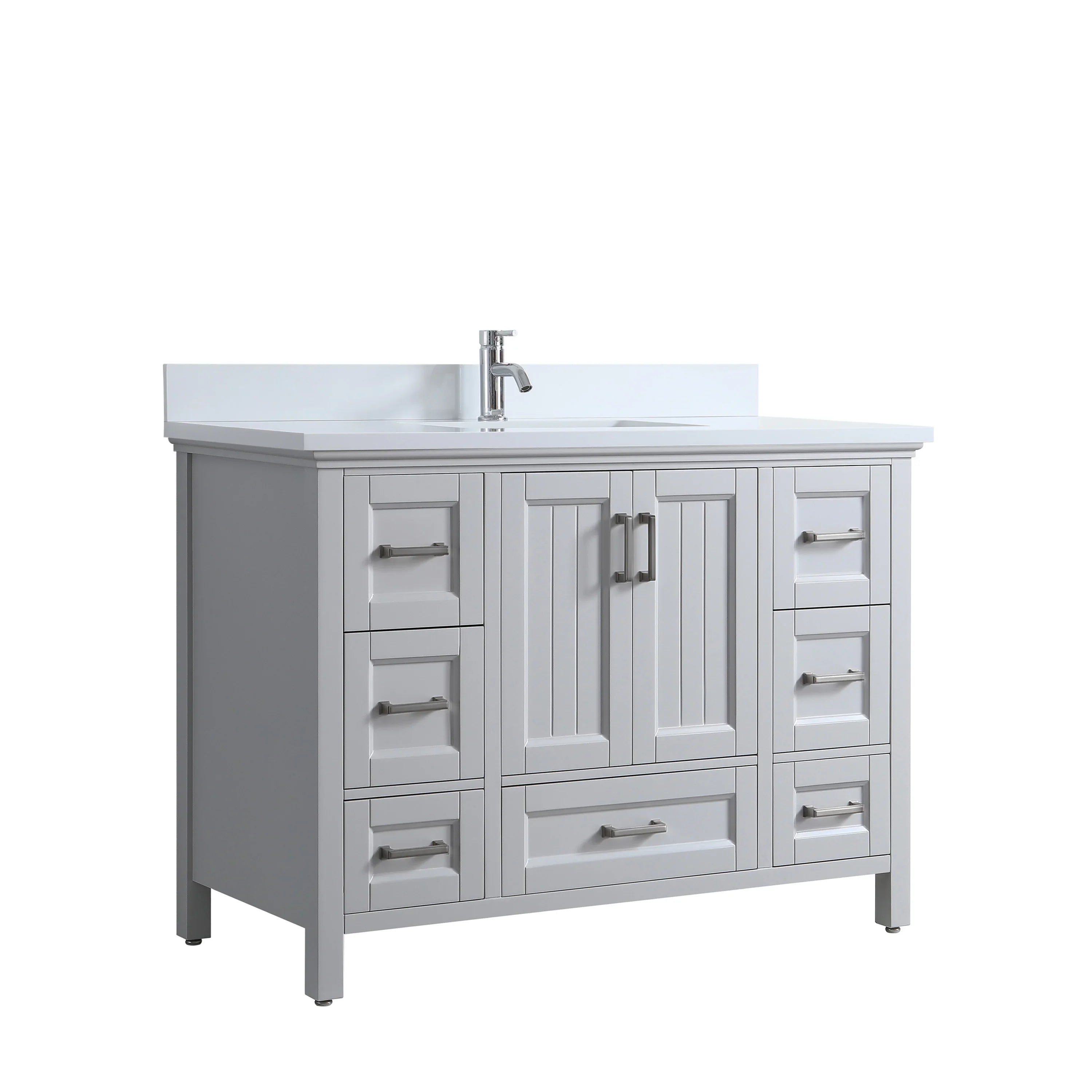 48" Hampton Grey Freestanding Single Sink Bathroom Vanity with Engineered White Marble Countertop