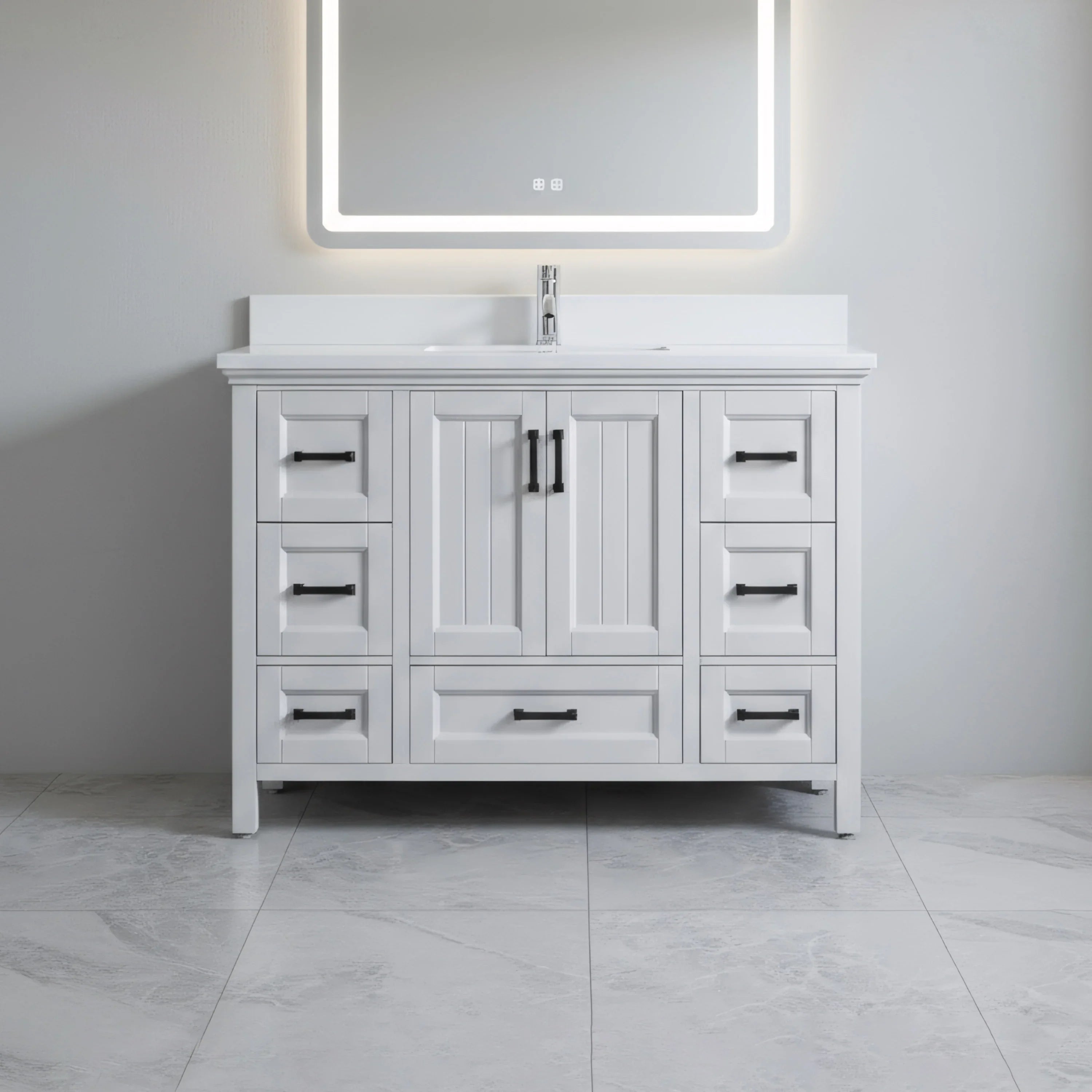 48" Hampton Grey Freestanding Single Sink Bathroom Vanity with Engineered White Marble Countertop