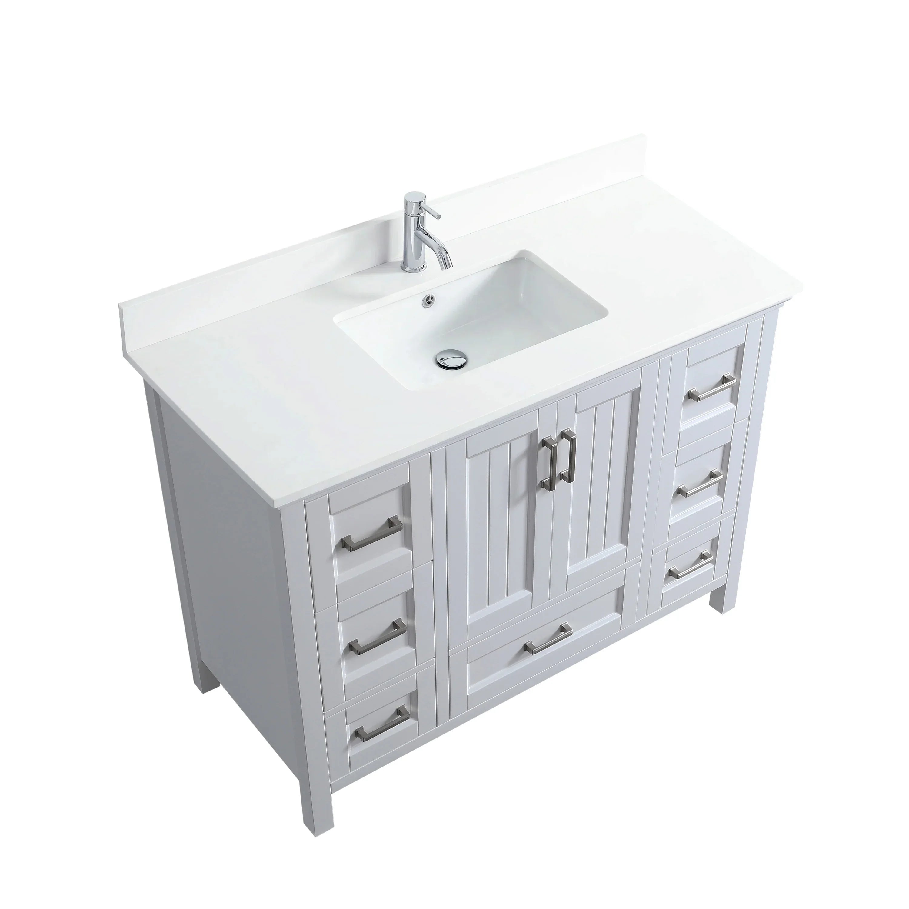 48" Hampton Grey Freestanding Single Sink Bathroom Vanity with Engineered White Marble Countertop
