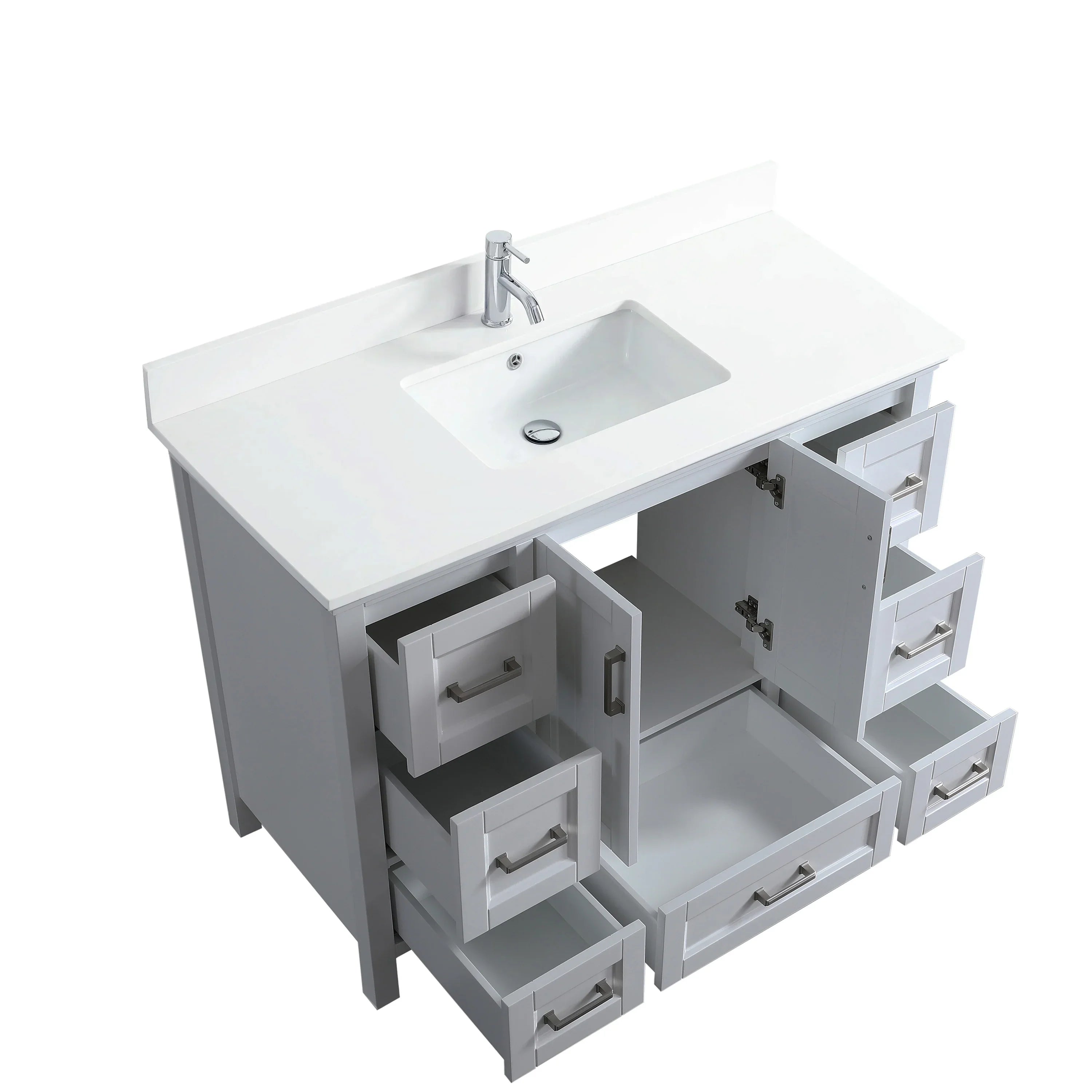 48" Hampton Grey Freestanding Single Sink Bathroom Vanity with Engineered White Marble Countertop