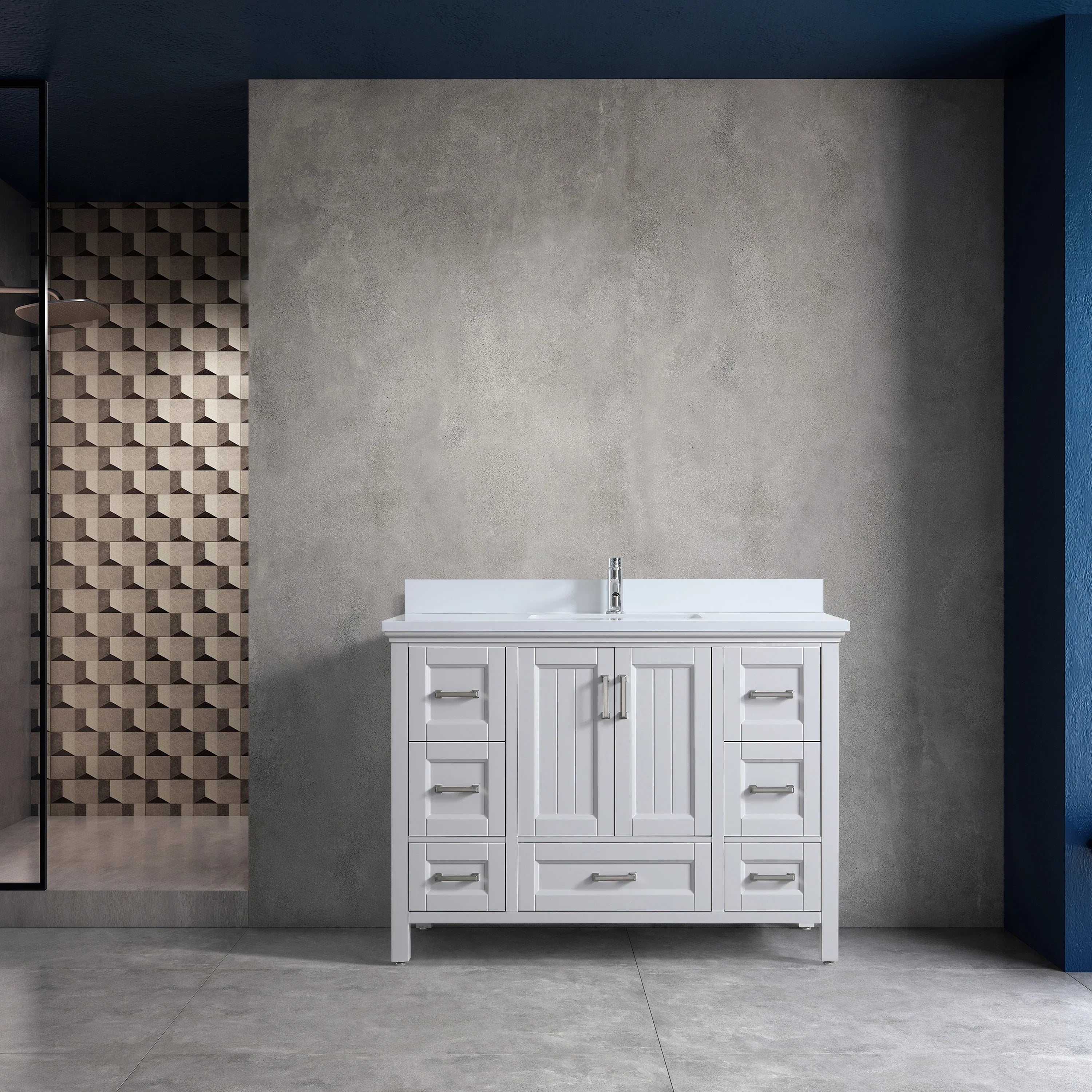 48" Hampton Grey Freestanding Single Sink Bathroom Vanity with Engineered White Marble Countertop