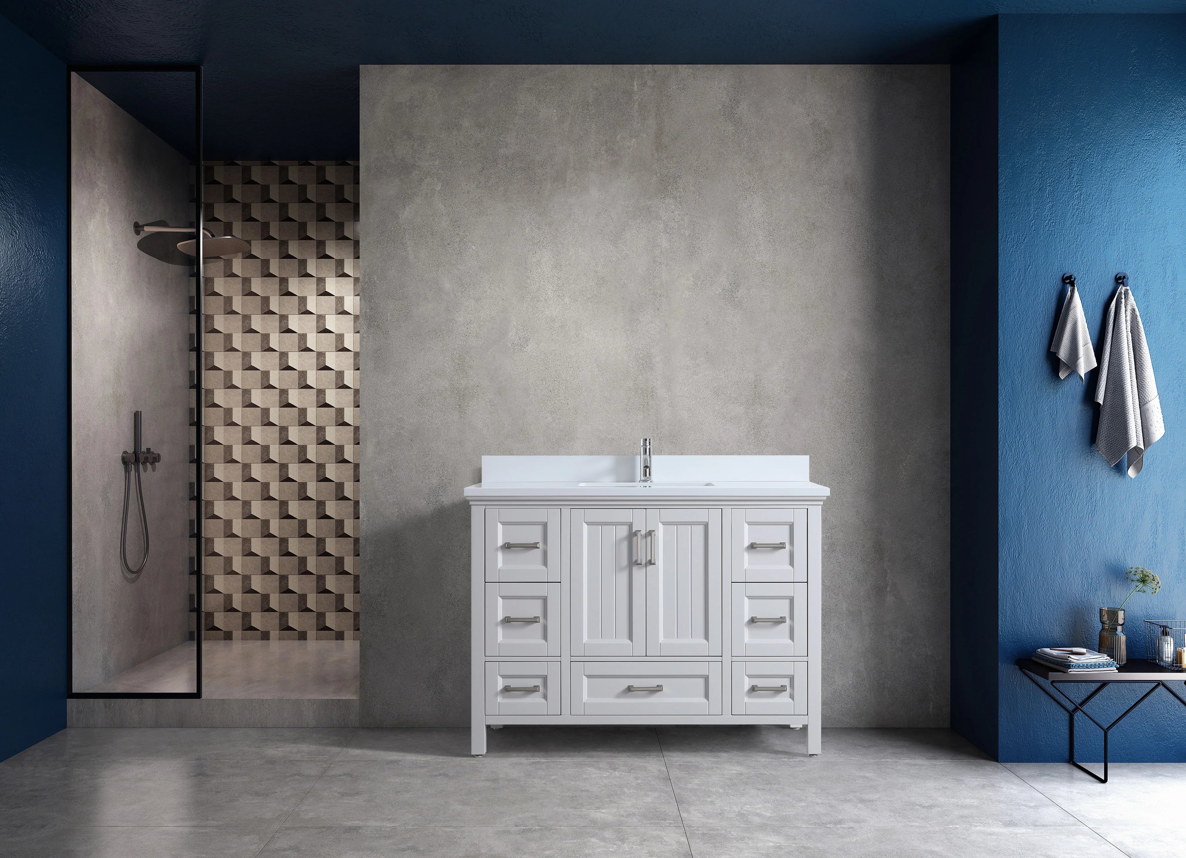 48" Hampton Grey Freestanding Single Sink Bathroom Vanity with Engineered White Marble Countertop