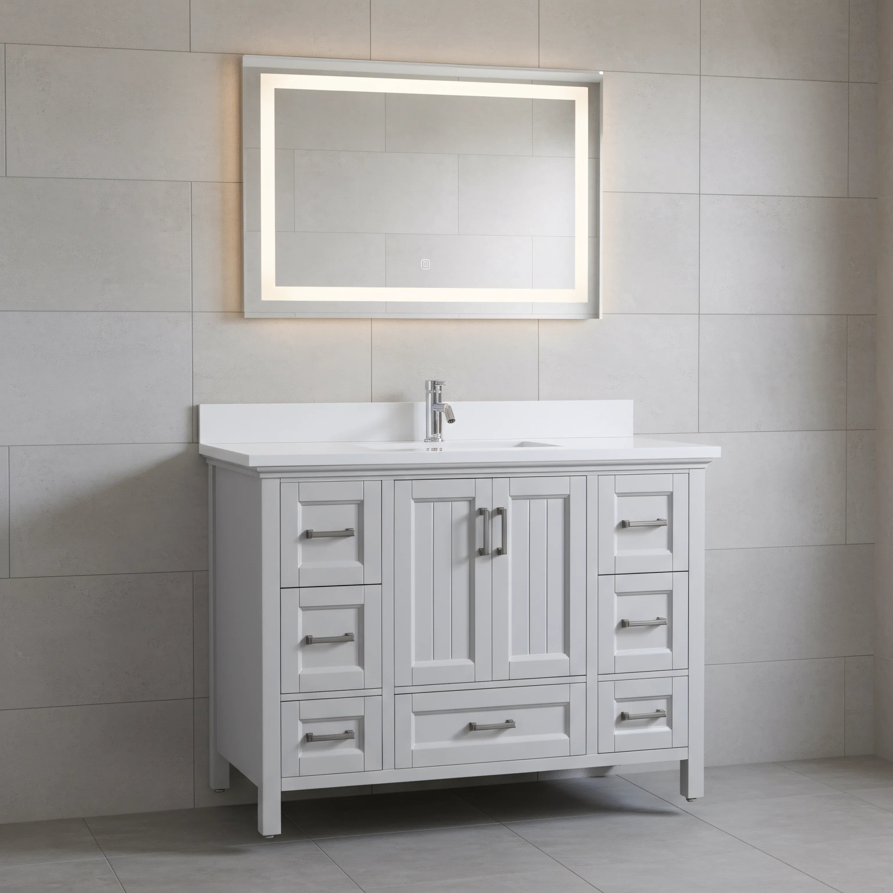 48" Hampton Grey Freestanding Single Sink Bathroom Vanity with Engineered White Marble Countertop