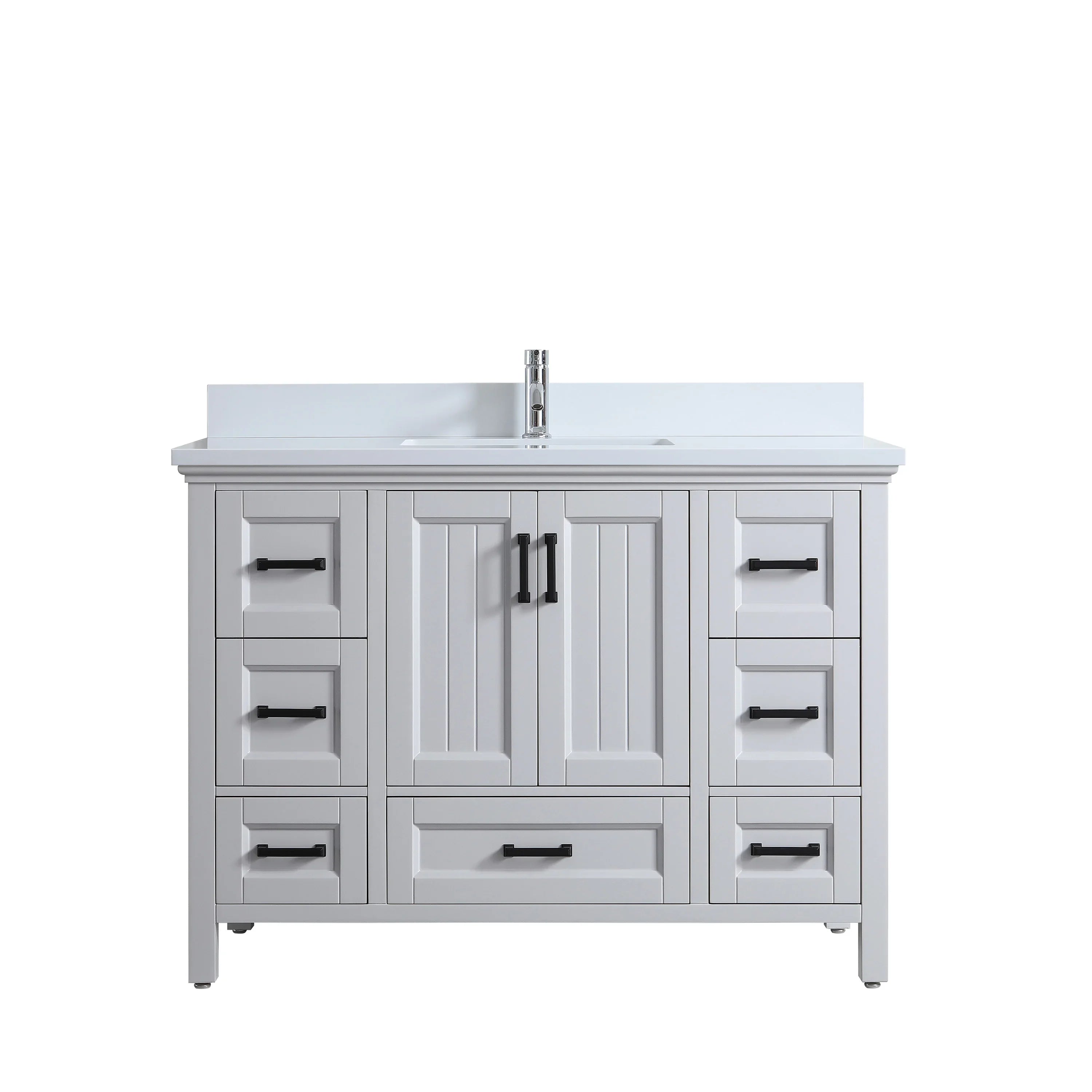 48" Hampton Grey Freestanding Single Sink Bathroom Vanity with Engineered White Marble Countertop