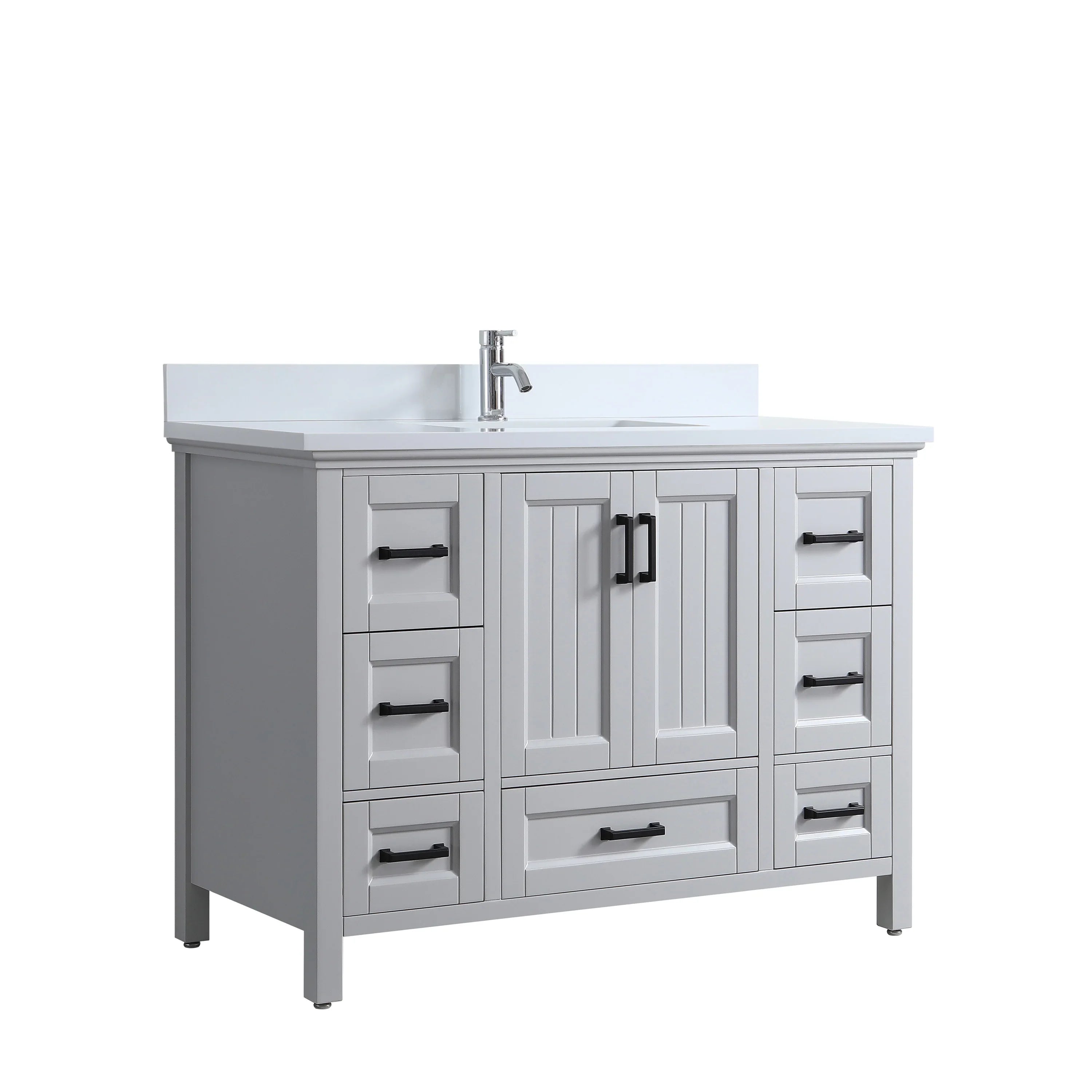 48" Hampton Grey Freestanding Single Sink Bathroom Vanity with Engineered White Marble Countertop