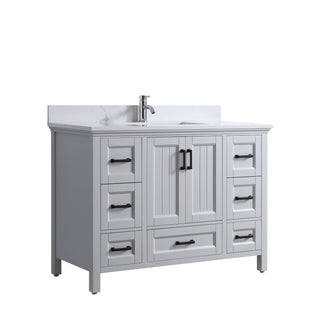 48" Hampton Grey Freestanding Single Sink Bathroom Vanity with Engineered Calcutta Marble Countertop & Matte Black Handles