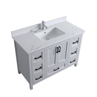 48" Hampton Grey Freestanding Single Sink Bathroom Vanity with Engineered Calcutta Marble Countertop & Matte Black Handles