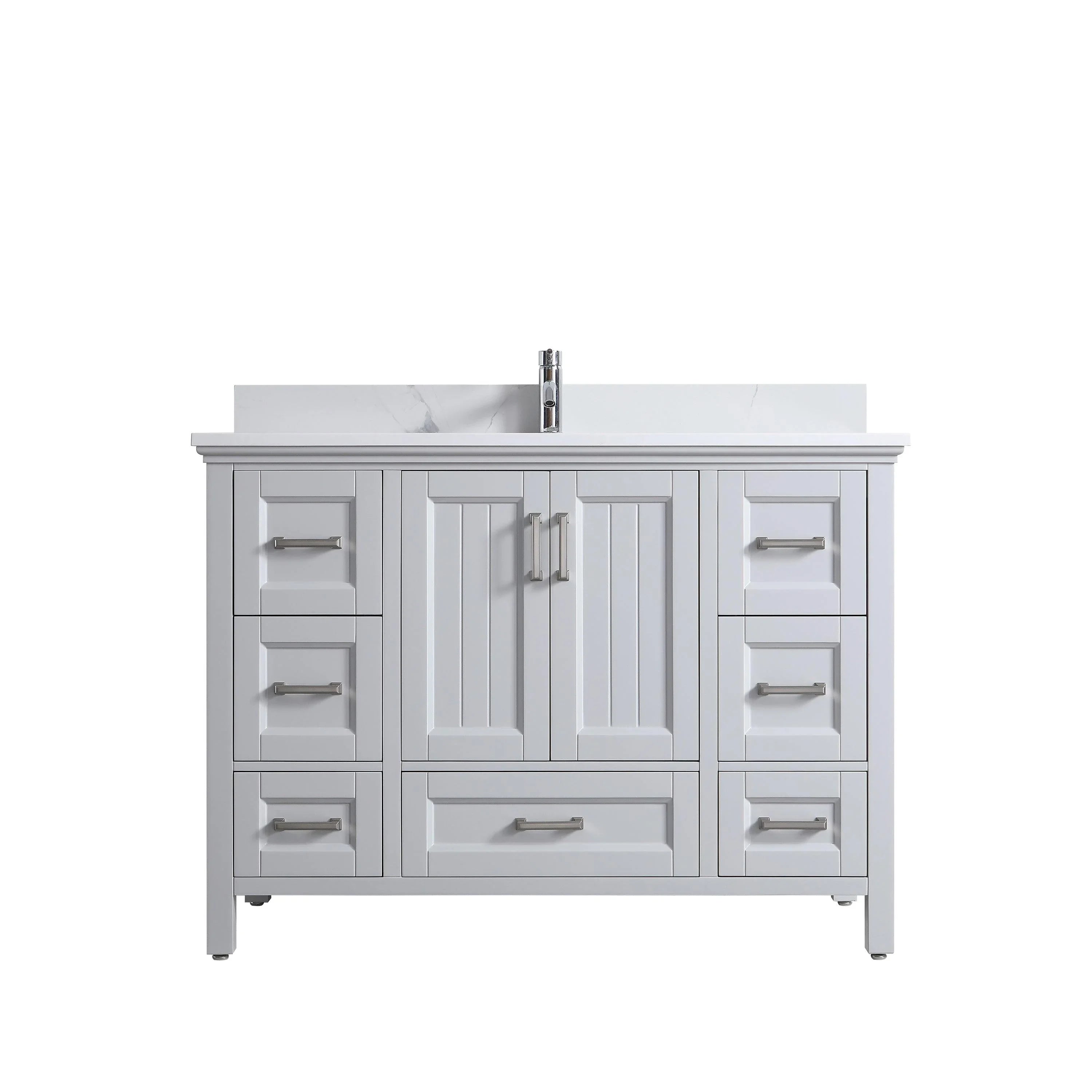 48" Hampton Grey Freestanding Single Sink Bathroom Vanity with Engineered Calcutta Marble Countertop