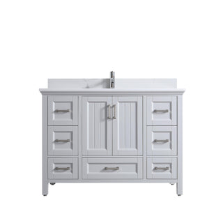 48" Hampton Grey Freestanding Single Sink Bathroom Vanity with Engineered Calcutta Marble Countertop & Chrome Handles