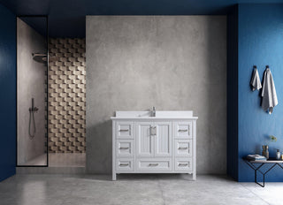 48" Hampton Grey Freestanding Single Sink Bathroom Vanity with Engineered Calcutta Marble Countertop & Chrome Handles