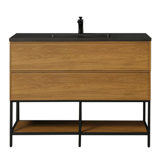 Meuble-Lavabo Mural 48po Noyer Miel Doré avec Comptoir de Quartz d'ingénierie Noir