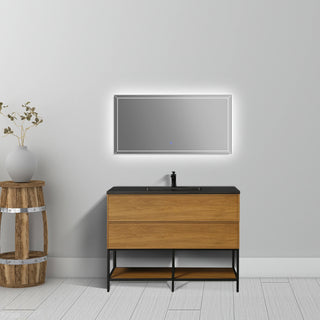 Meuble-Lavabo Mural 48po Noyer Miel Doré avec Comptoir de Quartz d'ingénierie Noir