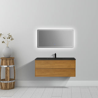 Meuble-Lavabo Mural 48po Noyer Miel Doré avec Comptoir de Quartz d'ingénierie Noir