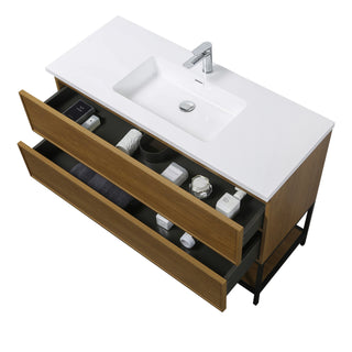 Meuble-Lavabo Mural 48po Noyer Miel Doré avec Comptoir de Polymarbre Blanc