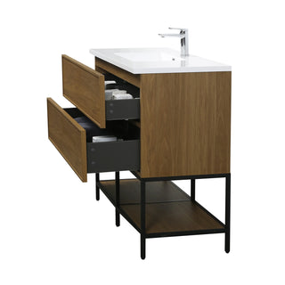 Meuble-Lavabo Mural 48po Noyer Miel Doré avec Comptoir de Polymarbre Blanc