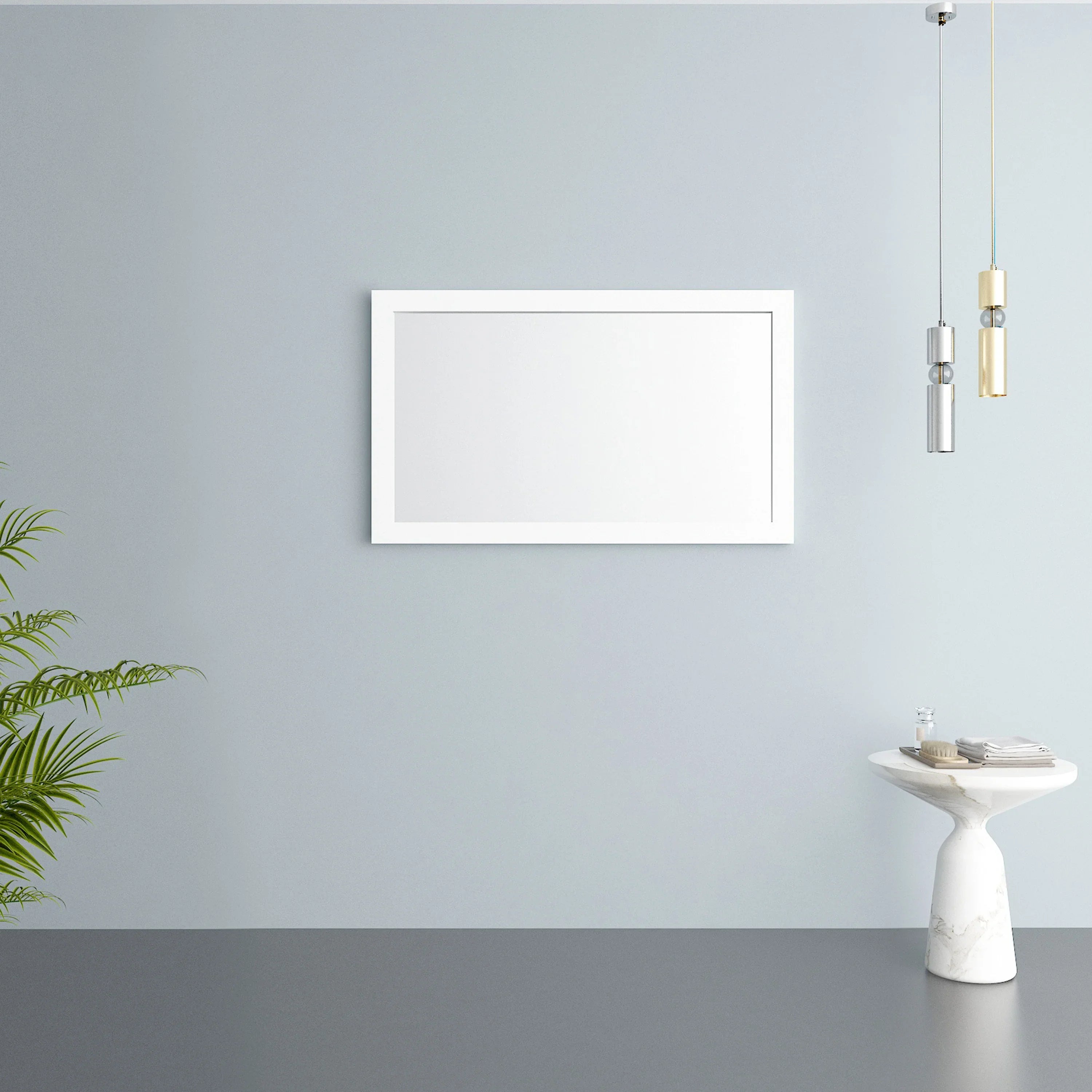 Miroir Rectangulaire Encadré en Blanc Mat 48" - Conçu pour Installation Horizontale & Verticale