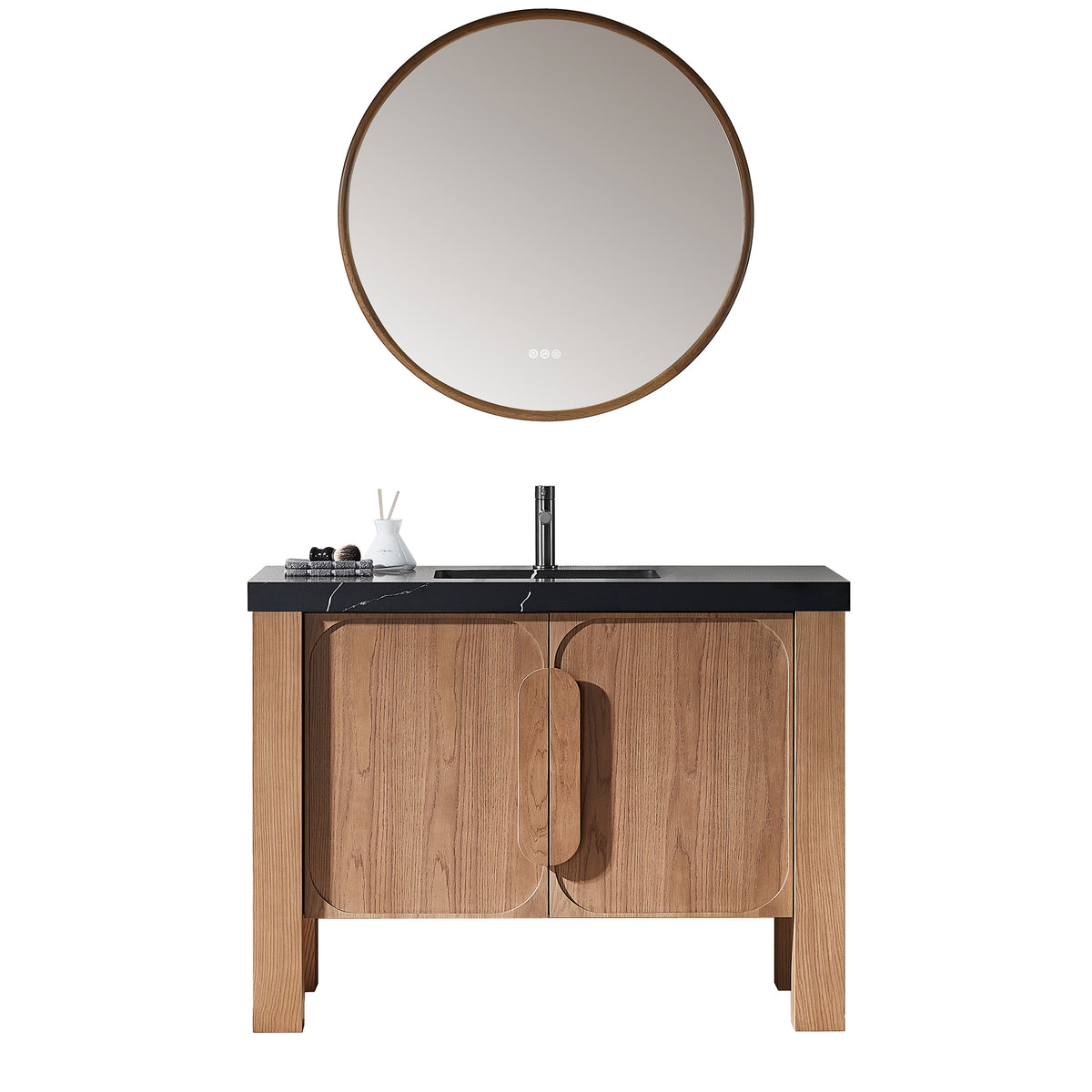 48" Natural Teak Freestanding Bathroom Vanity with Black Marquina Quartz Countertop