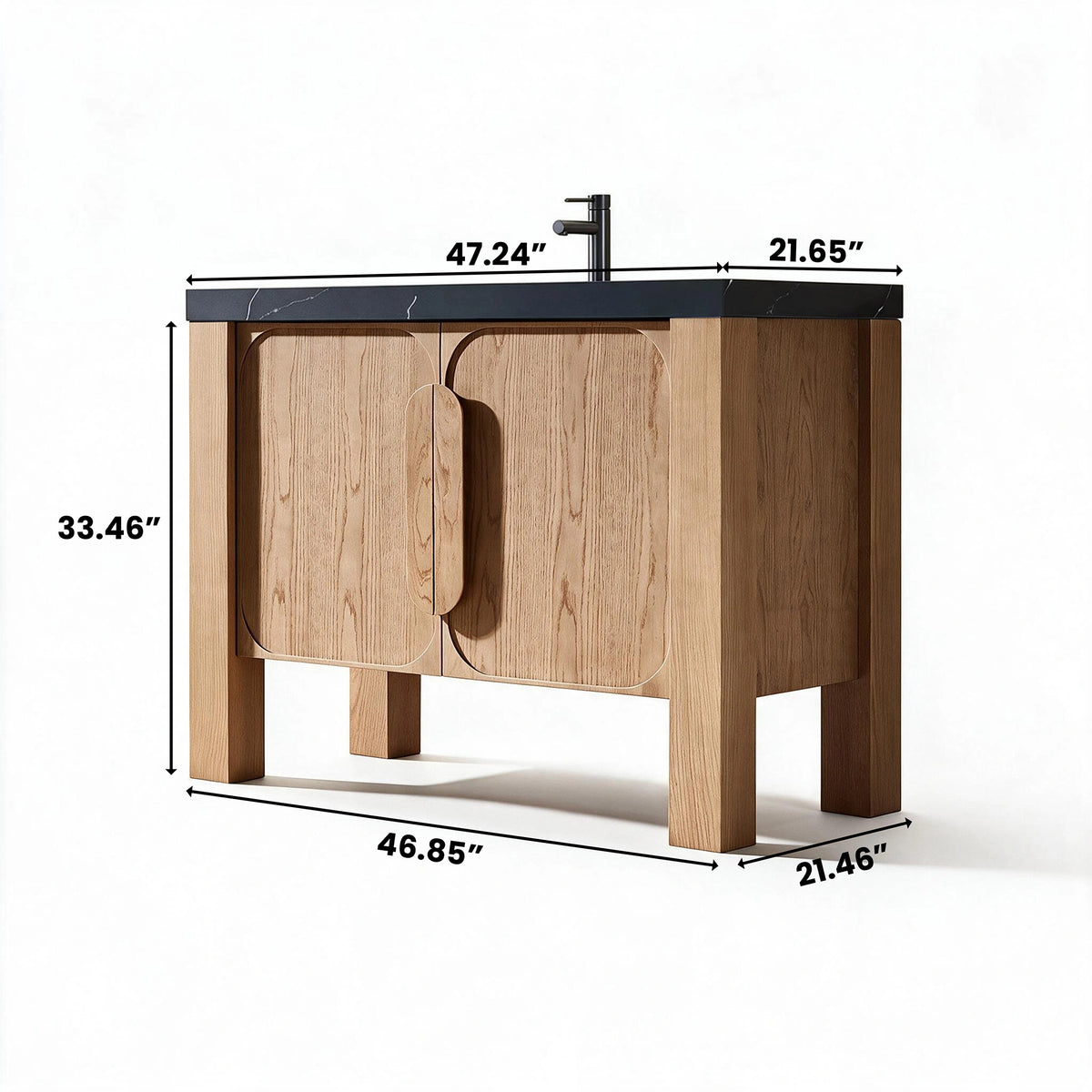 48" Natural Teak Freestanding Bathroom Vanity with Black Marquina Quartz Countertop