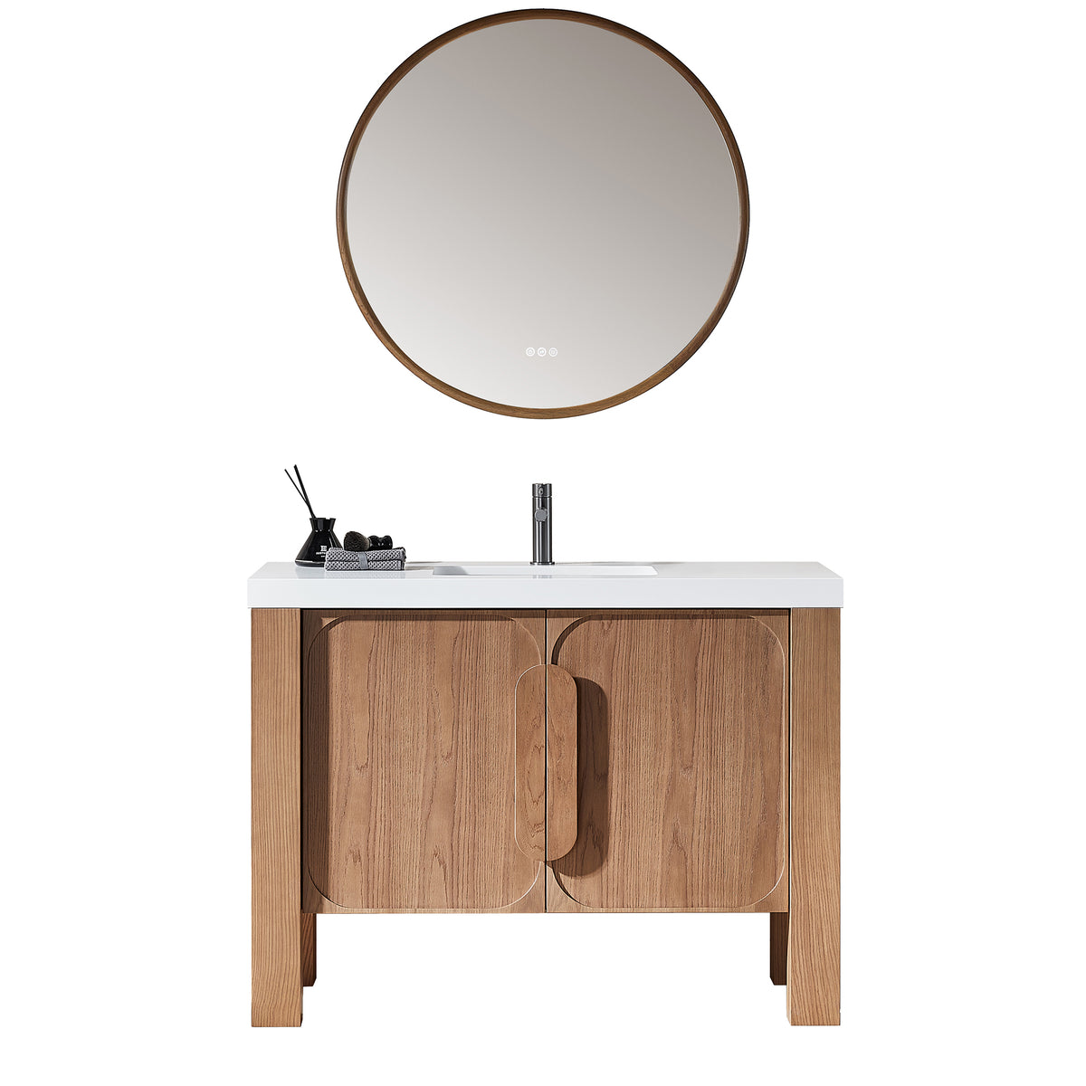 48" Natural Teak Freestanding Bathroom Vanity with Pure White Quartz Countertop