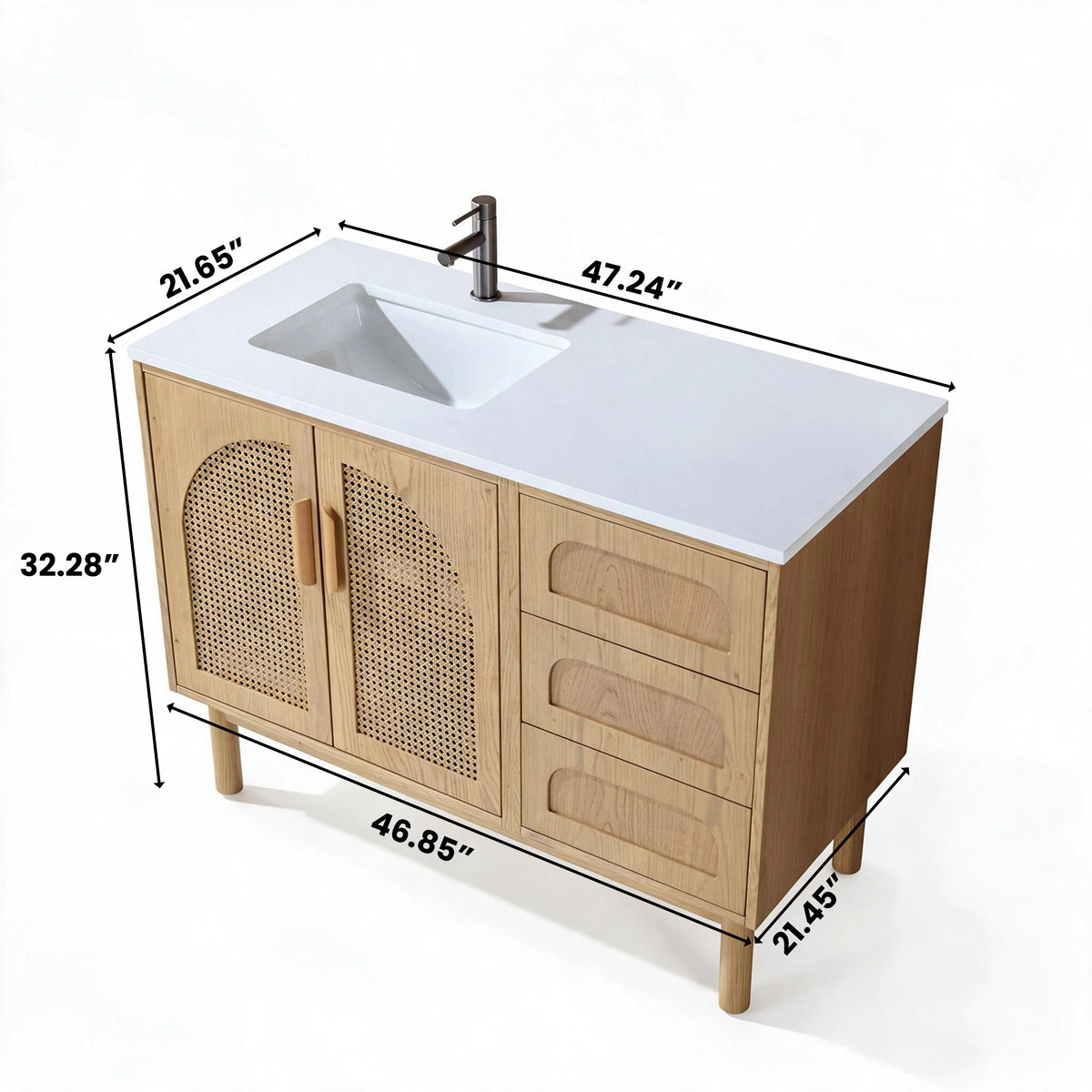 48" Pecan Oak Freestanding Bathroom Vanity with Pure White Quartz Countertop