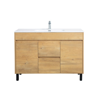 48" Frosted Oak Freestanding Bathroom Vanity with White Ceramic Countertop