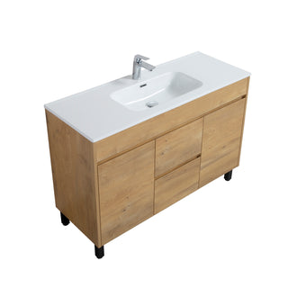 48" Frosted Oak Freestanding Bathroom Vanity with White Ceramic Countertop