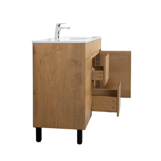 48" Frosted Oak Freestanding Bathroom Vanity with White Ceramic Countertop