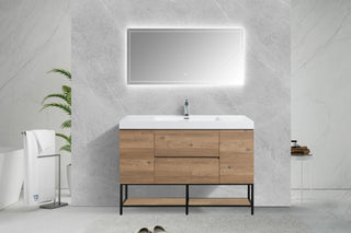 Meuble-lavabo Mural en Chêne Brut 48" avec Comptoir en Polymarbre Blanc - KD