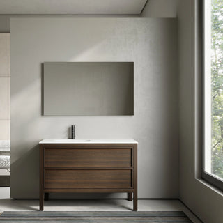 Meuble-Lavabo Autoportant 48po Chêne Fumé avec Comptoir de Surface Solide Blanc