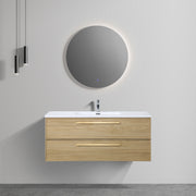 Meuble-lavabo mural 48 po noyer coucher de soleil avec dessus de comptoir en polymarbre blanc avec poignées - Collection Luxe