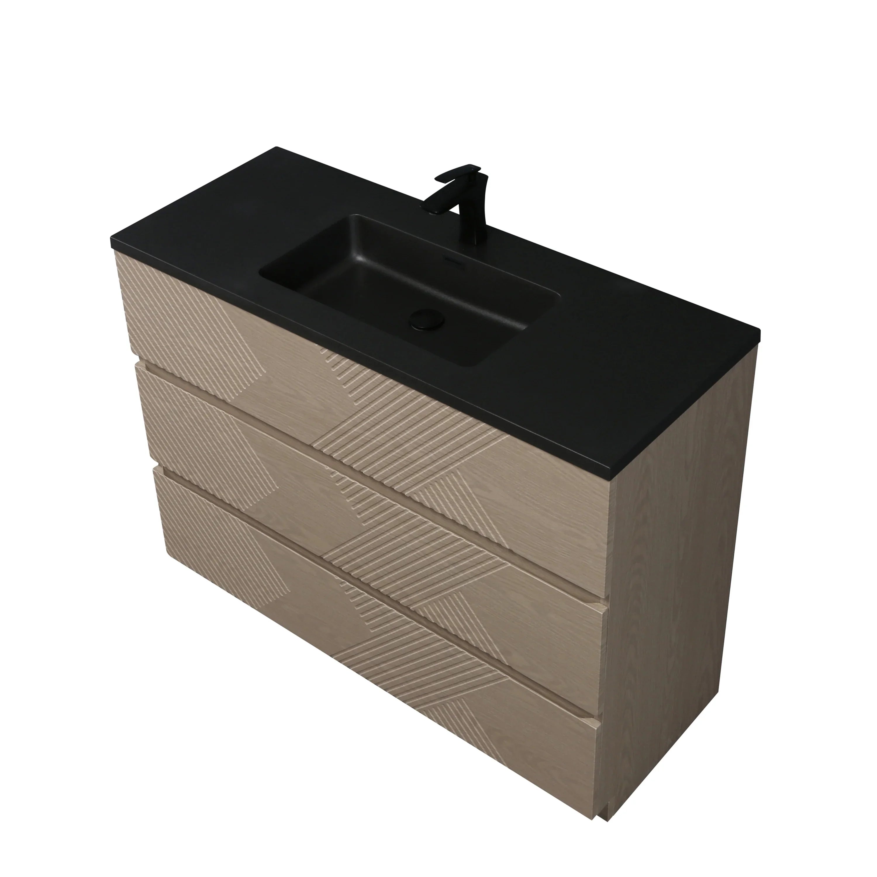 48" Taupe Oak Freestanding Vanity with Black Engineered Quartz Countertop