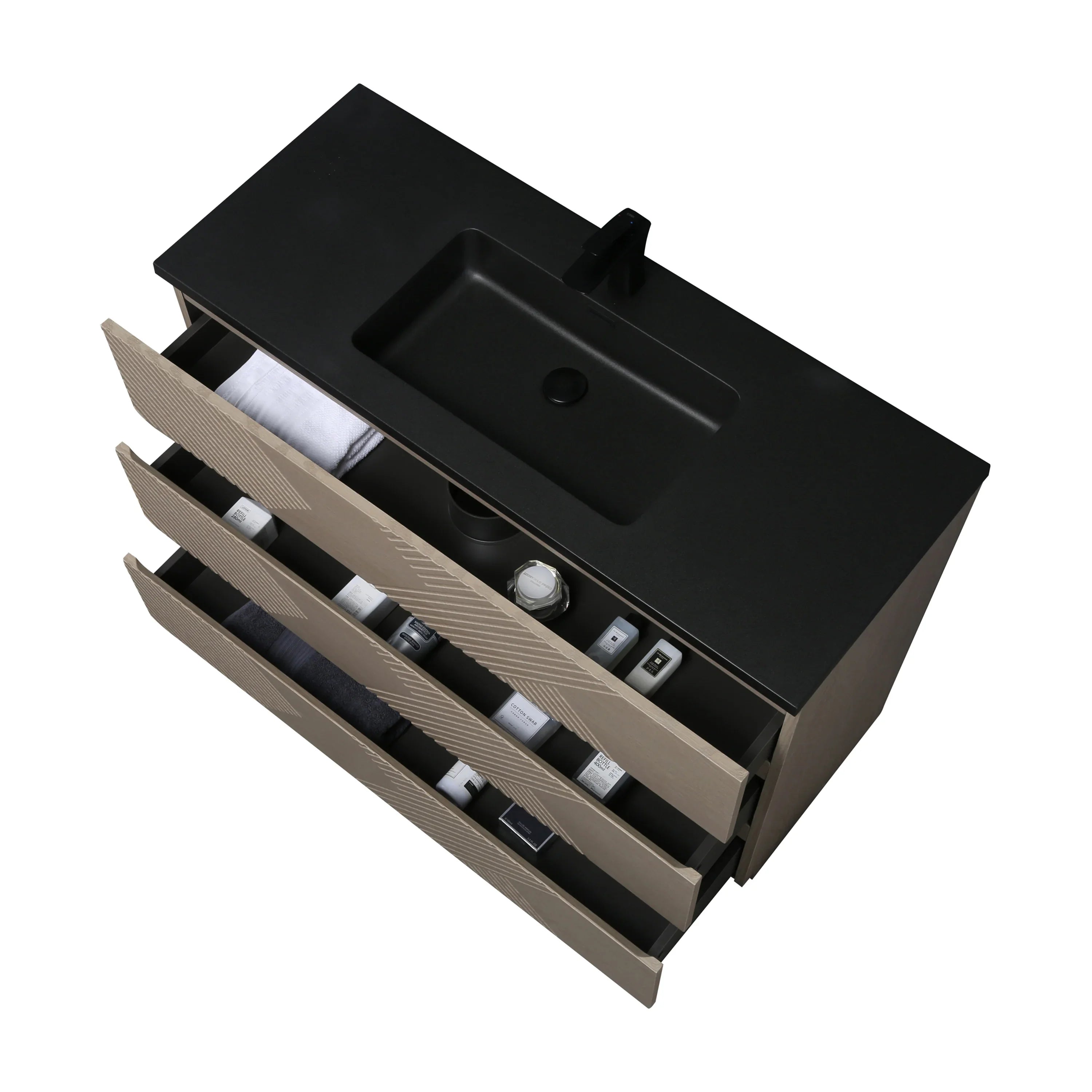 48" Taupe Oak Freestanding Vanity with Black Engineered Quartz Countertop