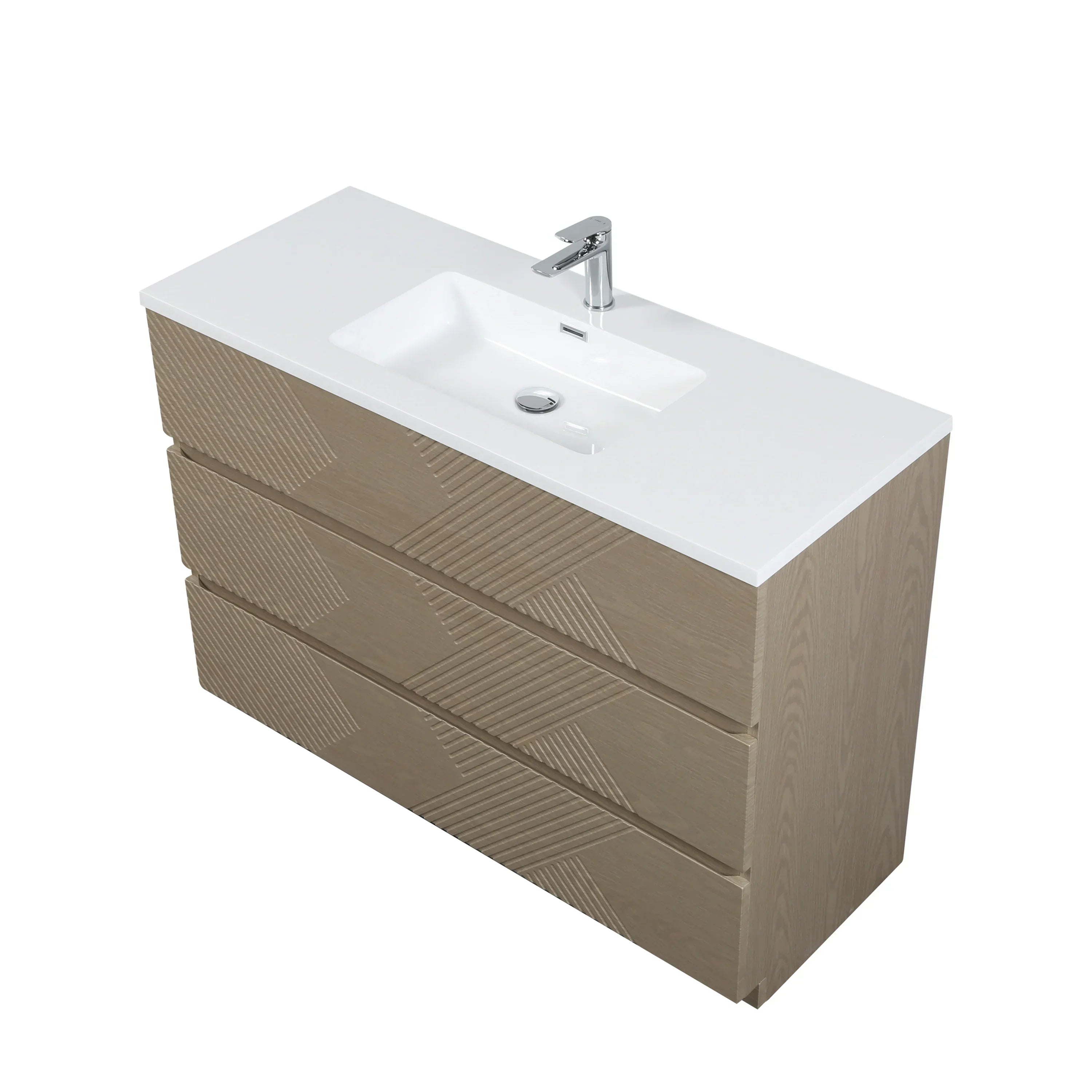 Meuble-Lavabo Autoportant 48po Chêne Taupe avec Comptoir de Polymarbre Blanc