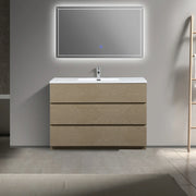 Meuble-Lavabo Autoportant 48po Chêne Taupe avec Comptoir de Polymarbre Blanc