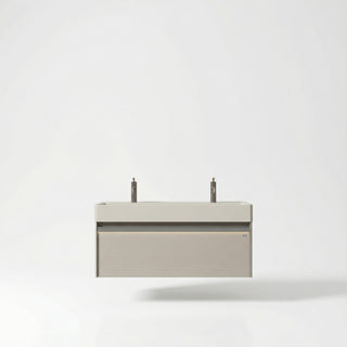 Meuble-lavabo mural taupe de 48 po avec comptoir intégré en surface solide nano taupe clair et Pop-up