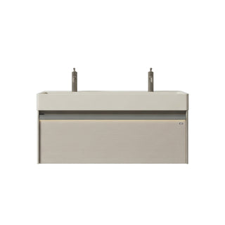 Meuble-lavabo mural taupe de 48 po avec comptoir intégré en surface solide nano taupe clair et Pop-up