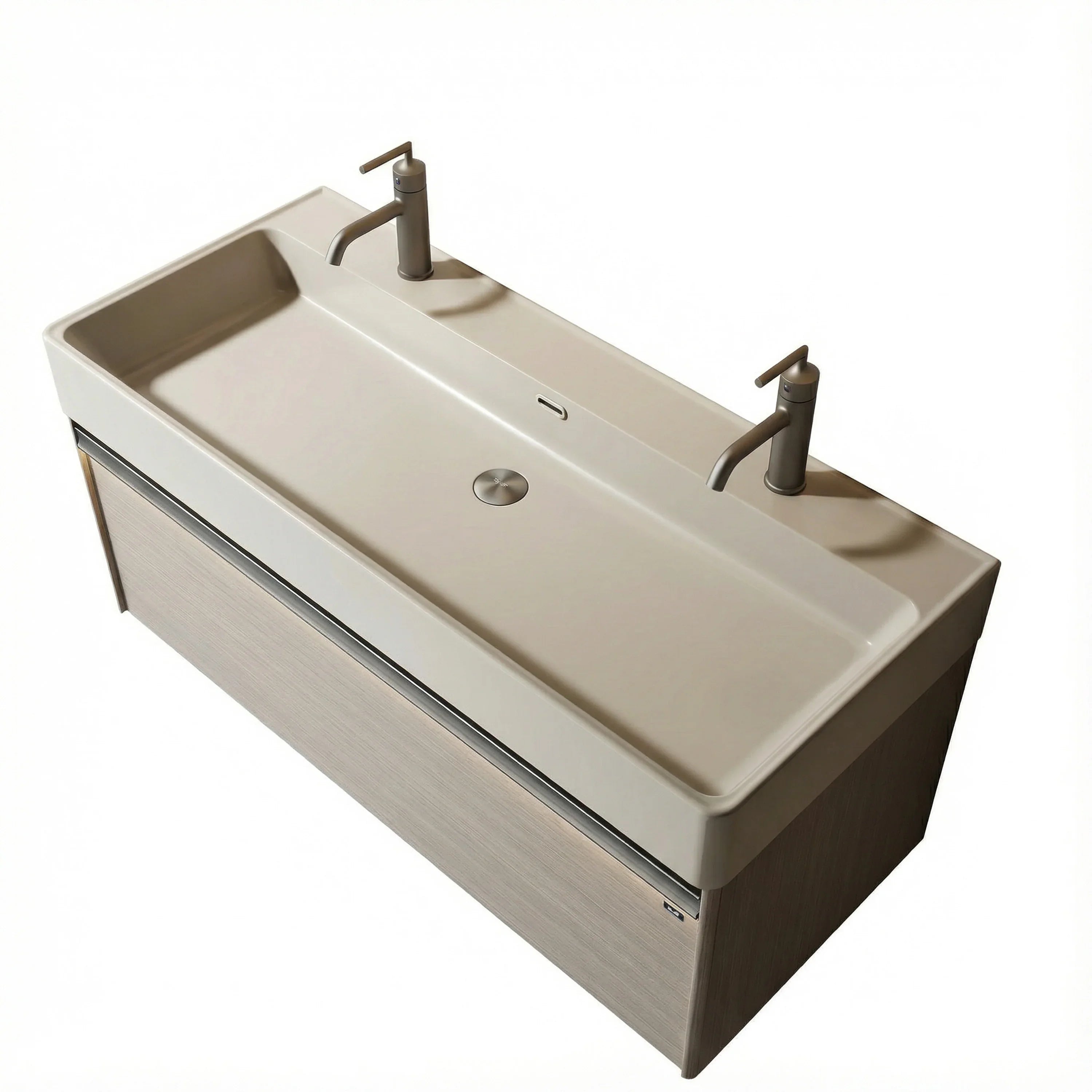 48" Taupe Wall Mount Vanity with Light Taupe Nano Solid Surface Integrated Countertop with Pop-up