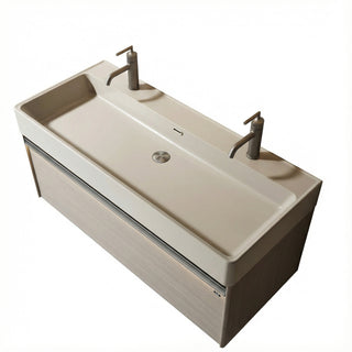 Meuble-lavabo mural taupe de 48 po avec comptoir intégré en surface solide nano taupe clair et Pop-up