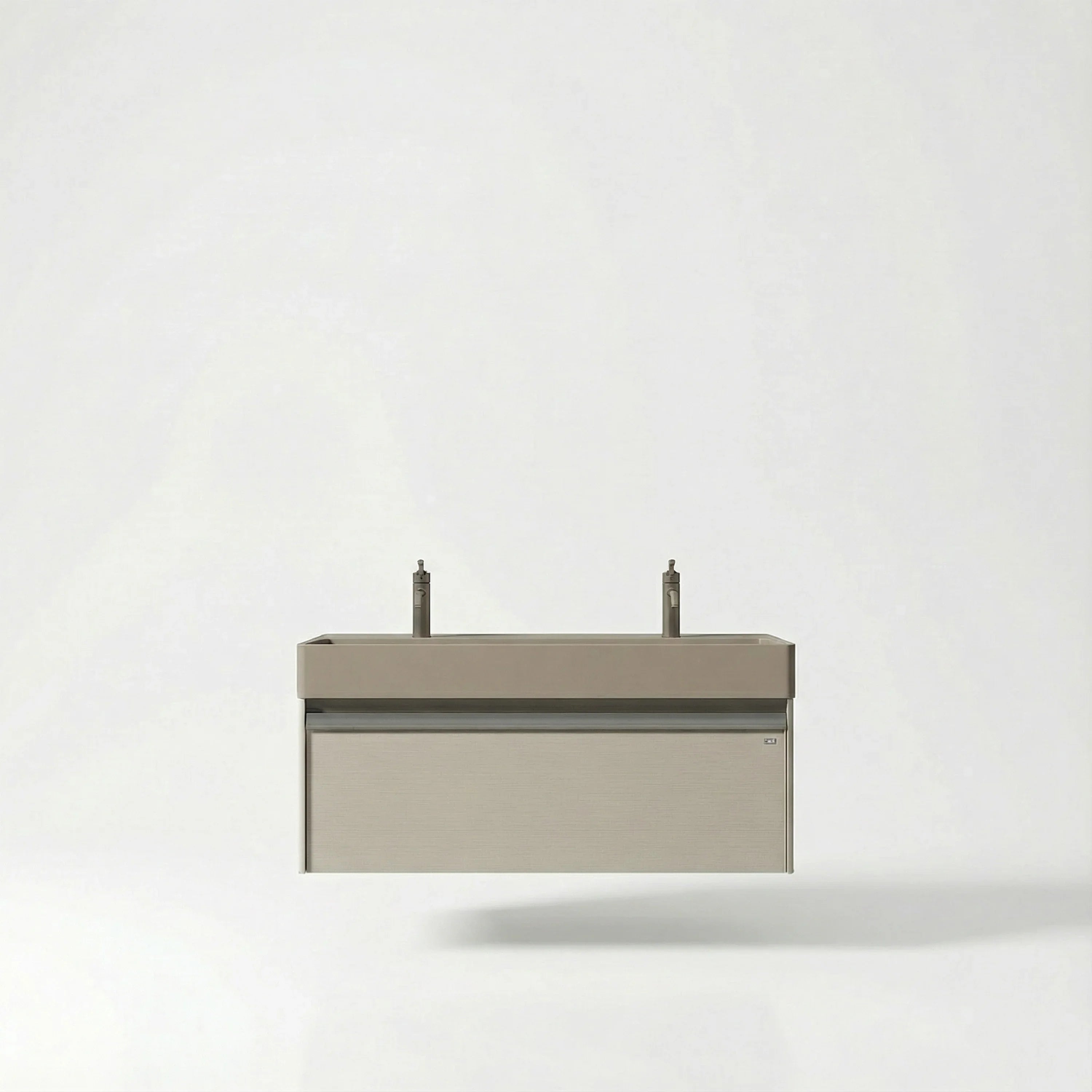 48" Taupe Wall Mount Vanity with Light Taupe Nano Solid Surface Integrated Countertop with Pop-up