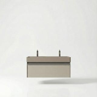 Meuble-lavabo mural taupe de 48 po avec comptoir intégré en surface solide nano taupe clair et Pop-up