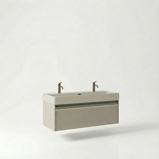 Meuble-lavabo mural taupe de 48 po avec comptoir intégré en surface solide nano taupe clair et Pop-up