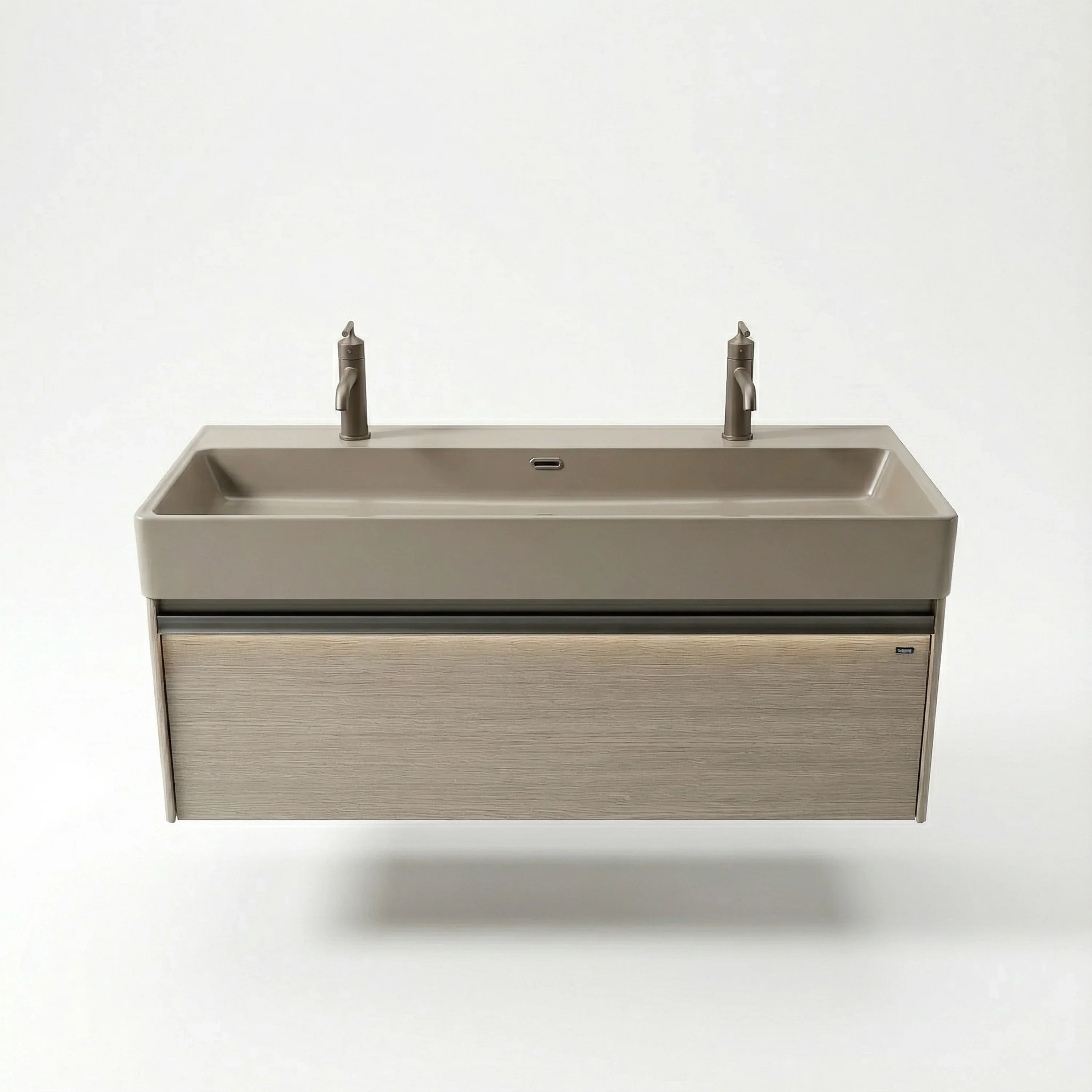 48" Taupe Wall Mount Vanity with Light Taupe Nano Solid Surface Integrated Countertop with Pop-up