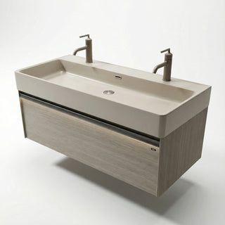 Meuble-lavabo mural taupe de 48 po avec comptoir intégré en surface solide nano taupe clair et Pop-up