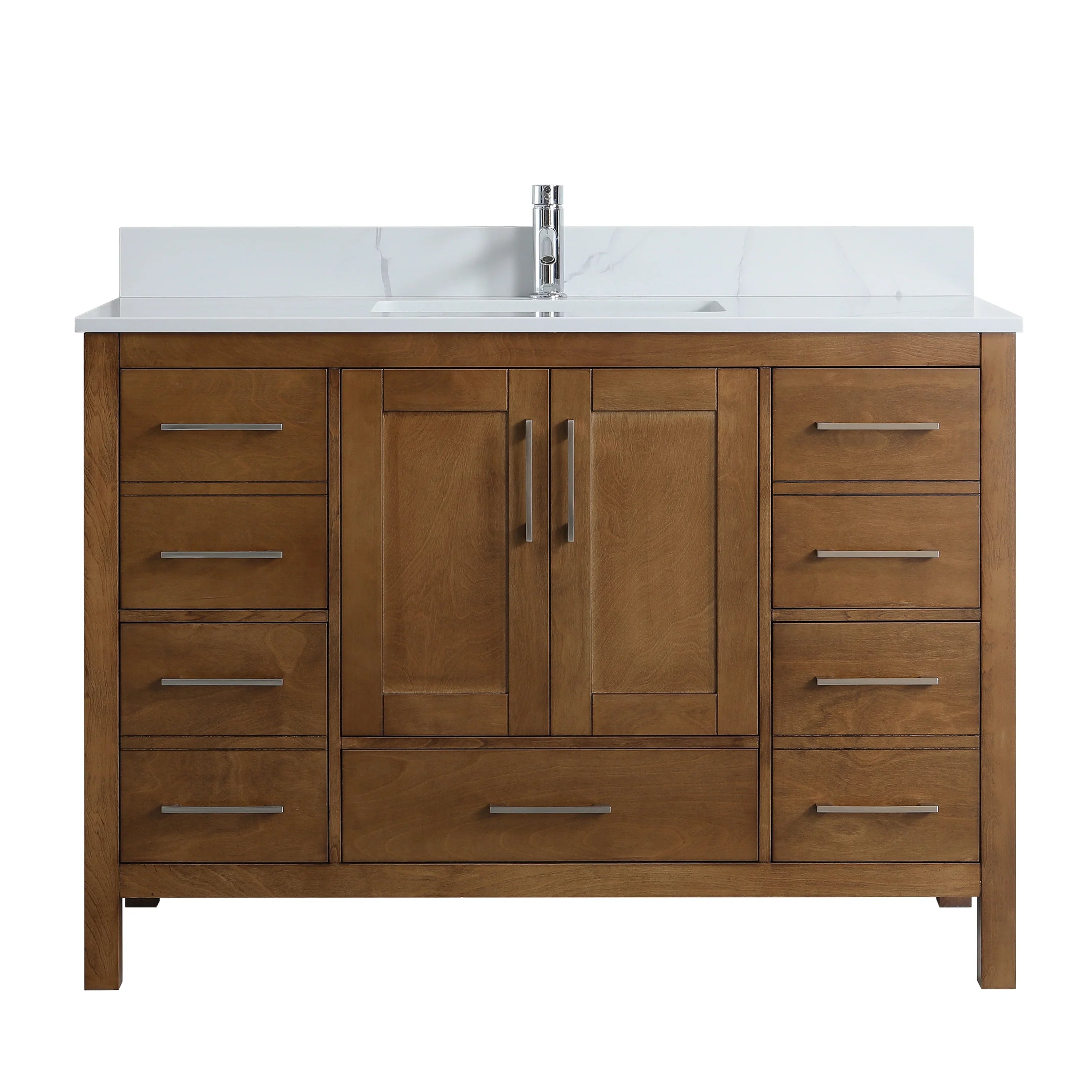 48" Walnut Freestanding Bathroom Vanity with Engineered Calcutta Marble Countertop