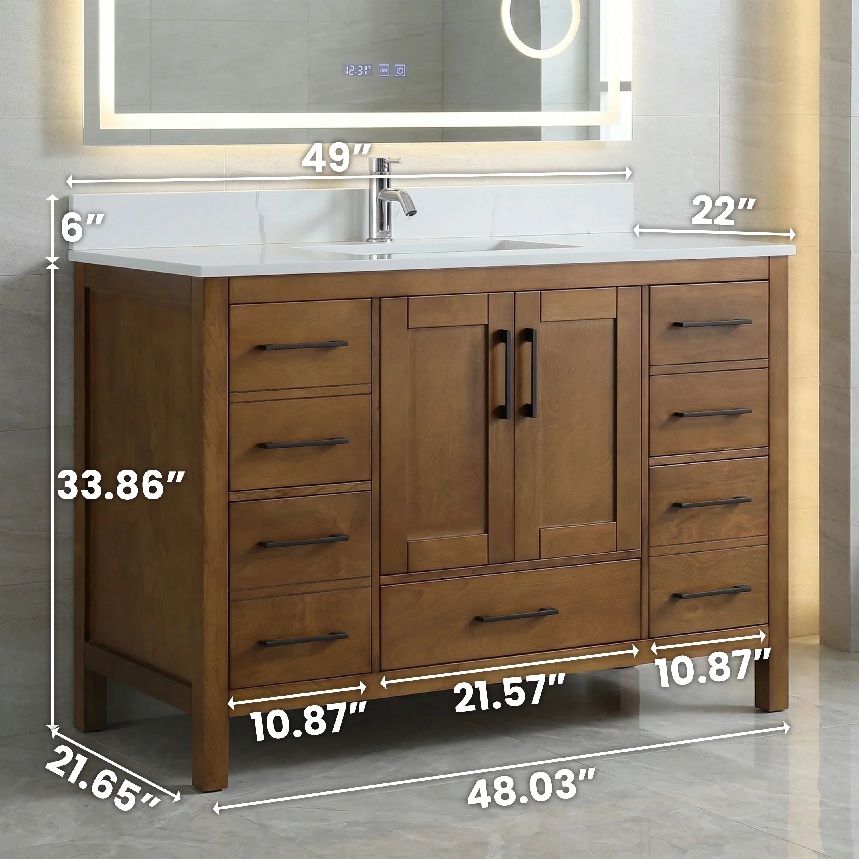 48" Walnut Freestanding Bathroom Vanity with Engineered Calcutta Marble Countertop